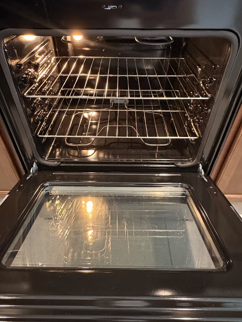 Oven interior spotless and streak-free after a deep clean